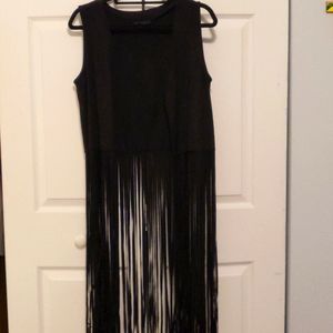 Black faux suede Long Fringe